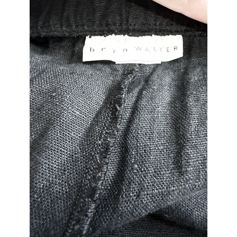Bryn Walker Black Linen Wide Leg Cropped Pants Ankle Pockets Button Detail L USA - Picture 4 of 15